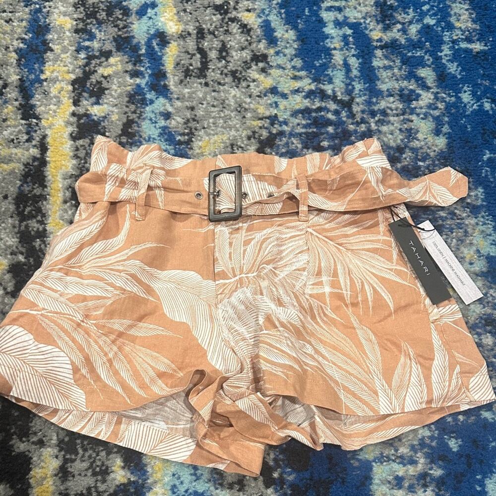 Tahari Linen Palm Leaf Shorts M NWT